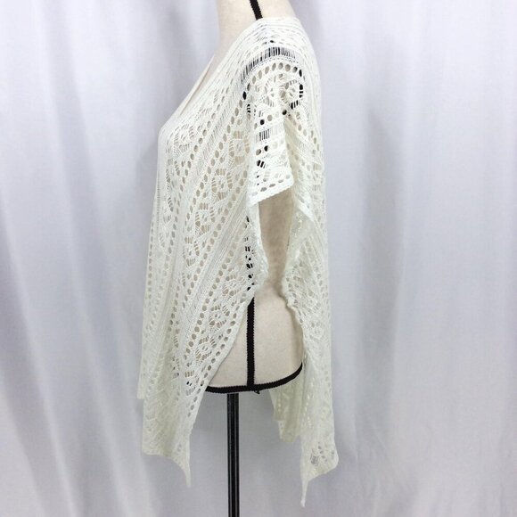 Womens Poncho Swim Cover Up Size Small Ivory Open Crochet Knit Sweater - Picture 4 of 8